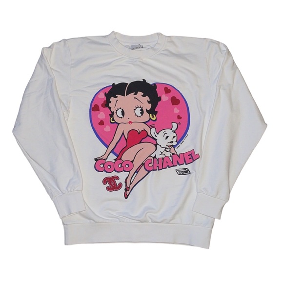 mega yacht betty boop coco chanel graphic white oversized crewneck sweatshirt - Picture 3 of 11